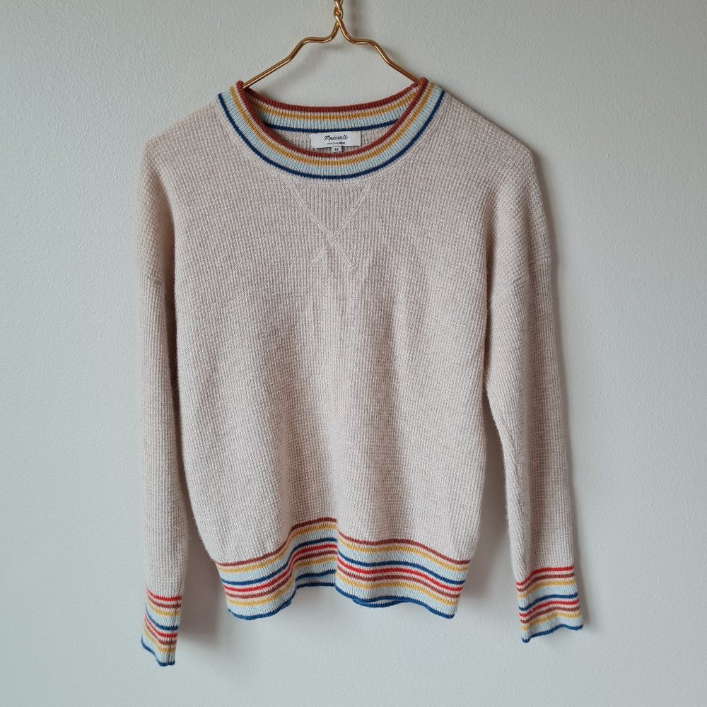 Madewell 100% Cashmere Rainbow-Trim  Sweater XS - Picture 2 of 5
